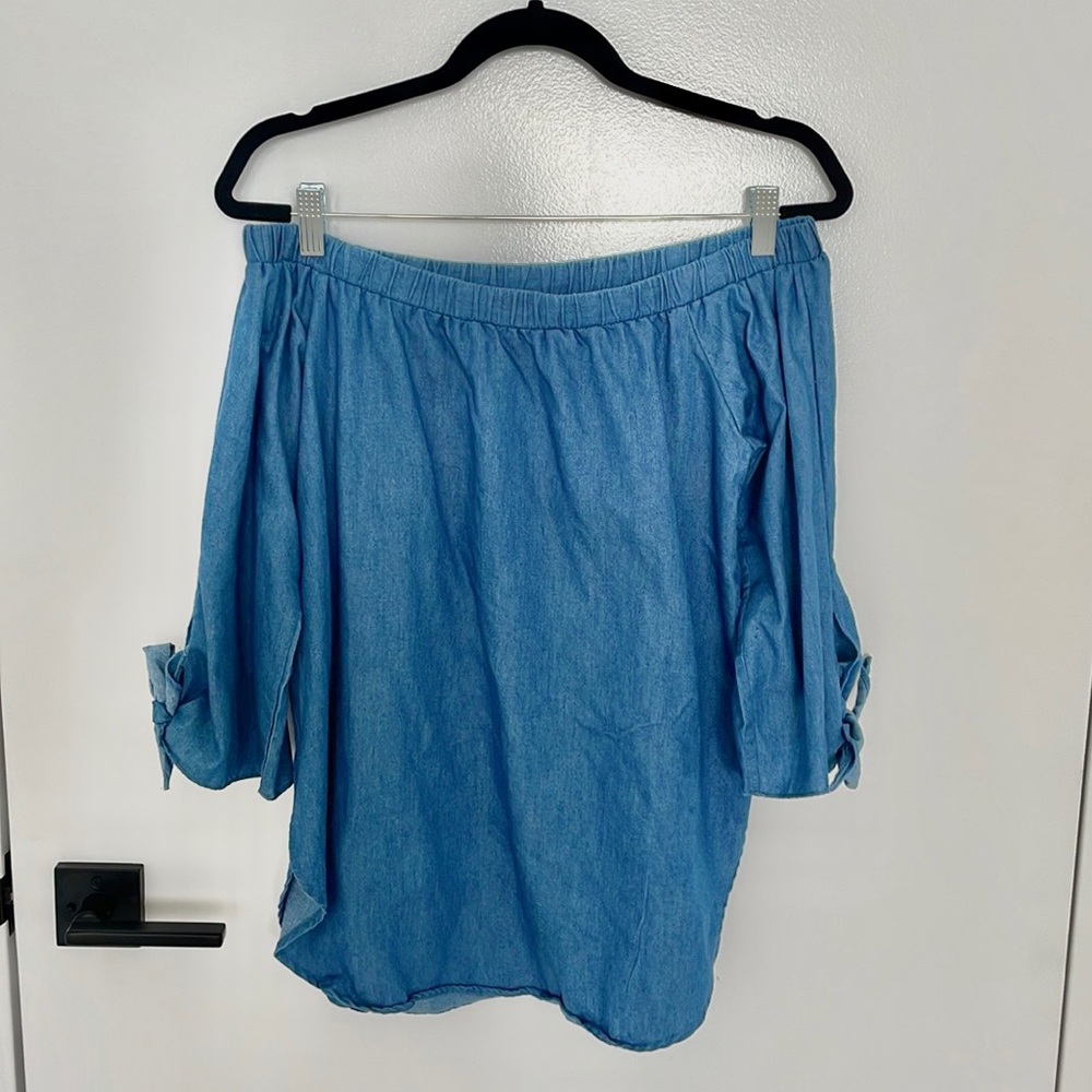 Light denim off the shoulder top blouse